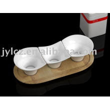 3pcs dipping dish set with wooden stand
